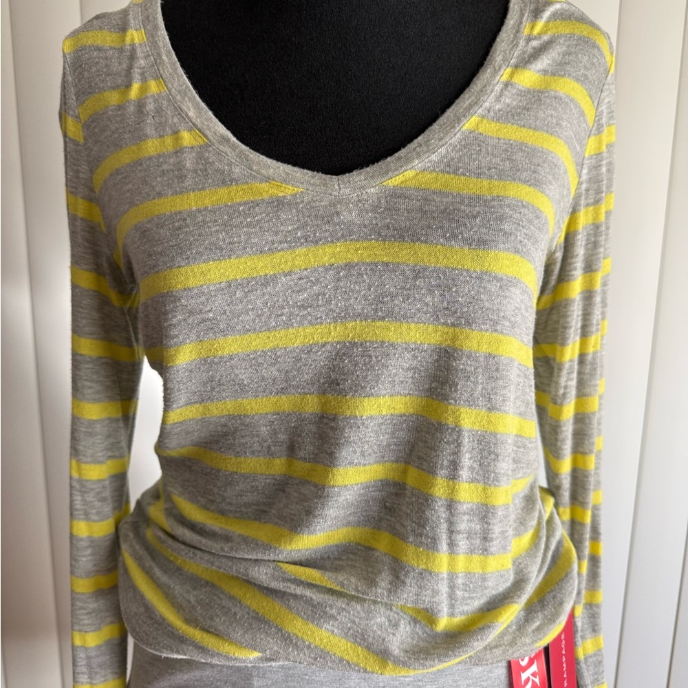 CABi Striped Gray and Yellow Women's Top